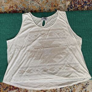 Back in the Saddle White Gold Silver Rhinestones Aztec Tunic Tank Top Bling XL